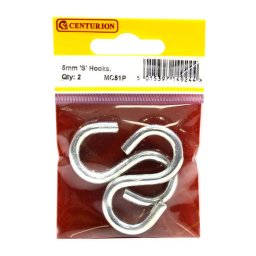 Steel Ess Hooks, Zinc Plated, 5mm x 48mm - Pack of 5