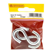 Steel Ess Hooks, Zinc Plated, 6mm x 60mm - Pack of 5