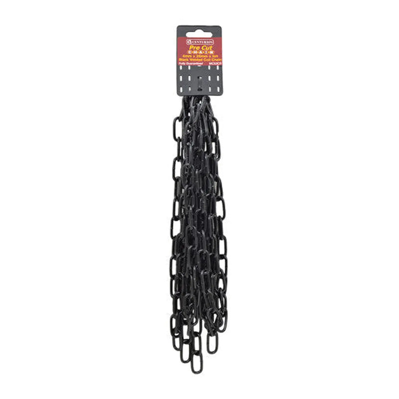 Steel Welded Straight Link Pre Cut Chain, Black, 4mm x 26mm x 5m - Pack of 5