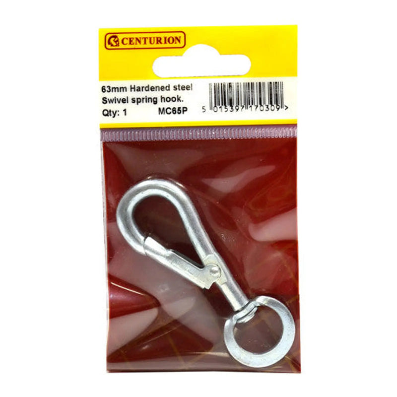 Steel Swivel Spring Hook, Zinc Plated, 6mm x 65mm - Pack of 5