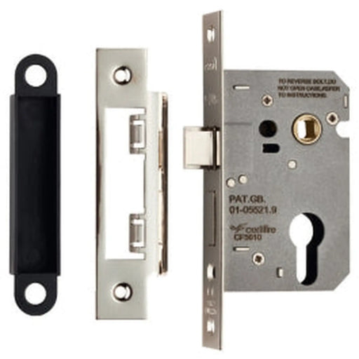 64Mm Sash Lock - Euro - 47.5Mm C/C - Square - Blister Pack - Nickel Plated 65MM