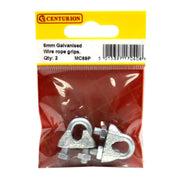 Steel Wire Rope Grips, Galvanised, 6mm - Pack of 10