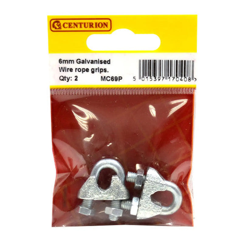 Steel Wire Rope Grips, Galvanised, 6mm - Pack of 10