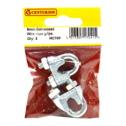 Steel Wire Rope Grips, Galvanised, 8mm - Pack of 5