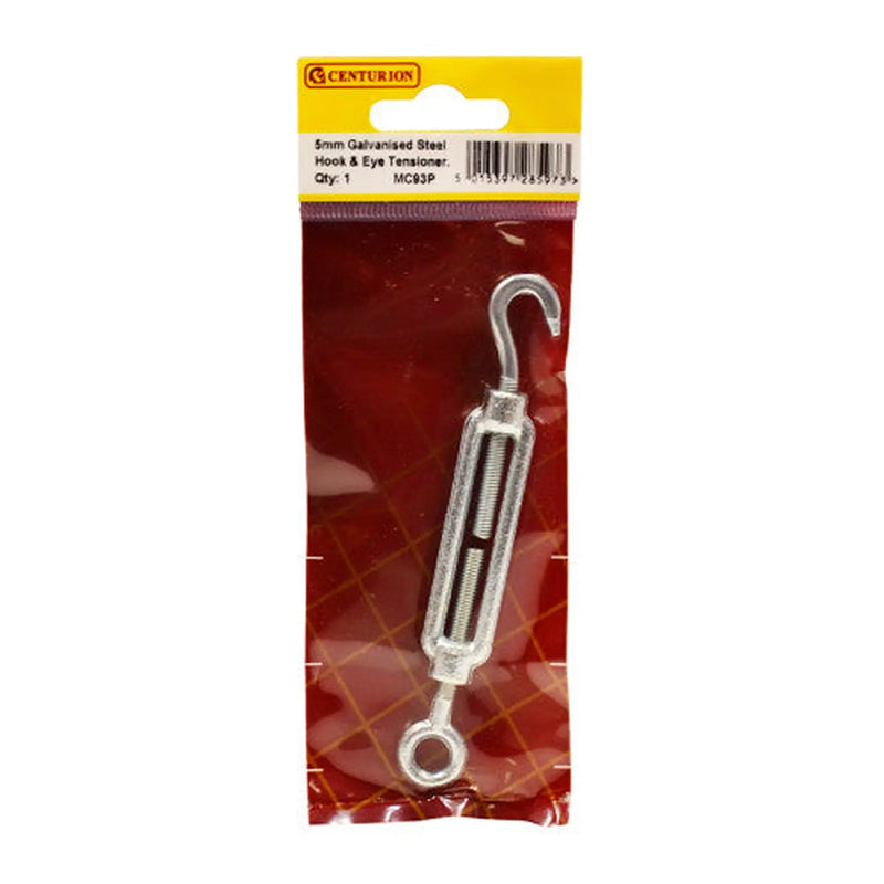 Straining Screws Hook/Eye, Galvanised, 5mm x 74mm - Pack of 5