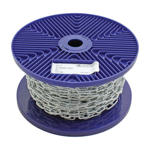 Steel Welded Straight Link Chain, Zinc Plated, 2.5mm x 14mm x 30m