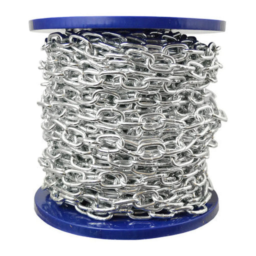 Steel Welded Straight Link Chain, Zinc Plated, 4mm x 26mm x 30m
