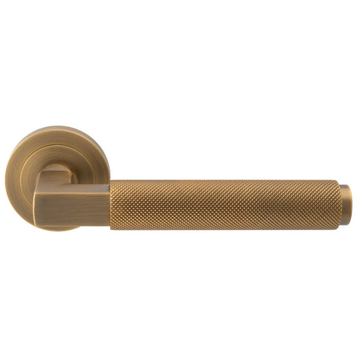 Terazzo Knurled Lever On Sprung Screw-On Round Rose - Antique Brass