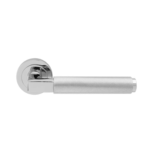 Terazzo Knurled Lever On Sprung Screw-On Round Rose - Polished Chrome