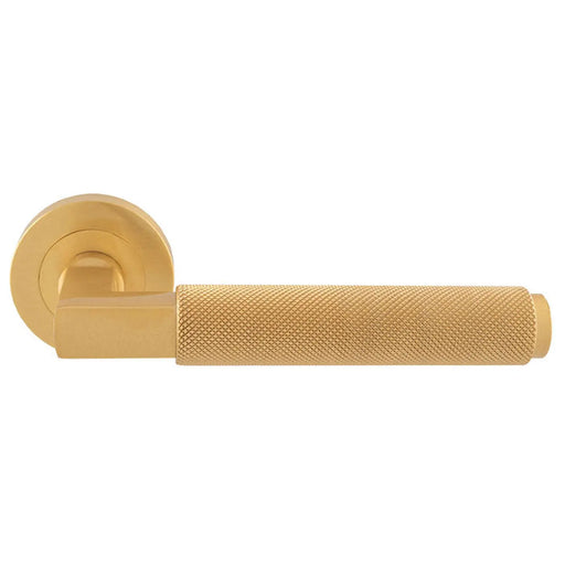 Terazzo Knurled Lever On Sprung Screw-On Round Rose - Satin Brass