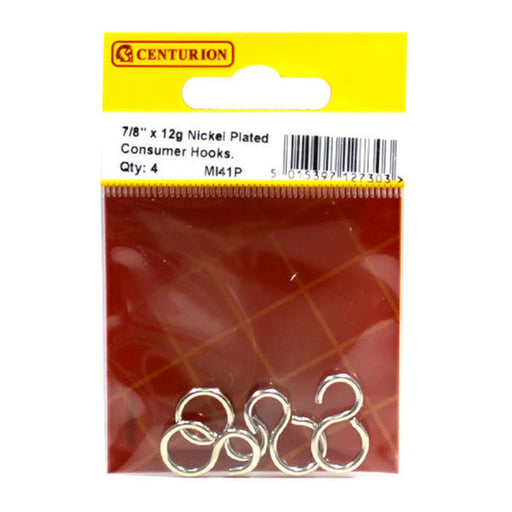 Solid Brass Consumer Hooks, Nickel Plated, 22mm x 2mm - Min Order 6