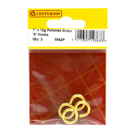 Solid Brass Ess Hook, Polished Brass, 2.5mm x 25mm, 12g - Min Order 6