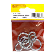 Steel Consumer Hooks, Zinc Plated, 38mm x 3mm - Pack of 5