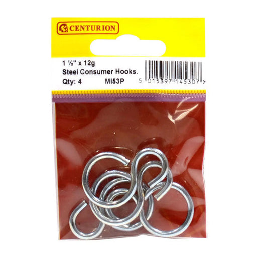 Steel Consumer Hooks, Zinc Plated, 38mm x 3mm - Pack of 5