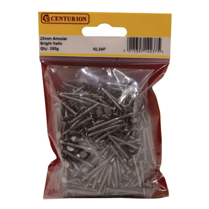 25mm Bright Annular Ring Nails - Pack of 5