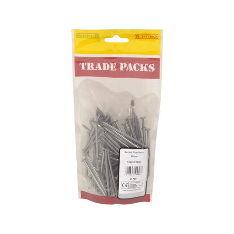 Round Wire Nails - Steel - 65mm - (500g Pack) - Pack of 5