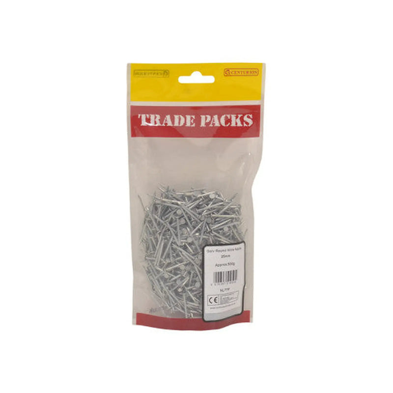 Round Wire Nails - Galvanised - 25mm - (500g Pack) - Pack of 5