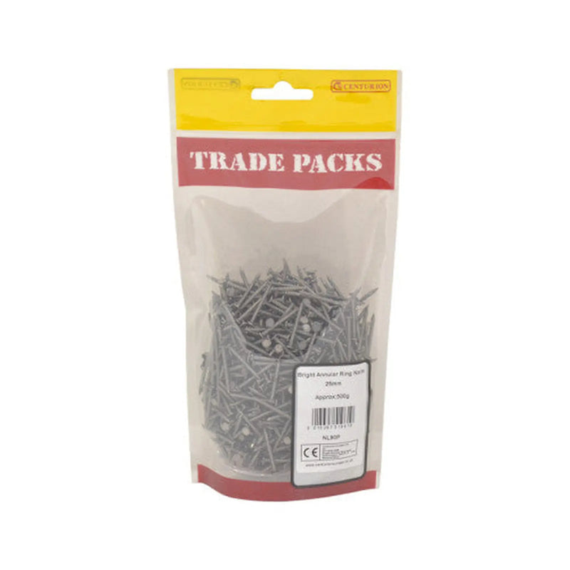 Bright Annular Ring Nails - Steel - 25mm - (500g Pack) - Pack of 5