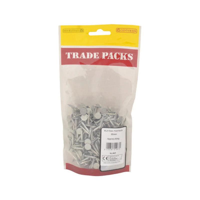 Large Head Felt Nails - Galvanised - 20mm - (500g Pack) - Pack of 5