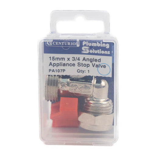Angled 15mm x 3/4" BSP Appliance Stop Valve - Pack of 5