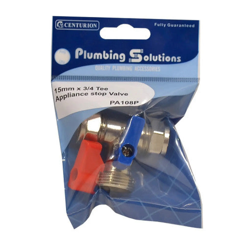 Tee 15mm x 3/4" BSP Appliance Stop Valve - Pack of 5