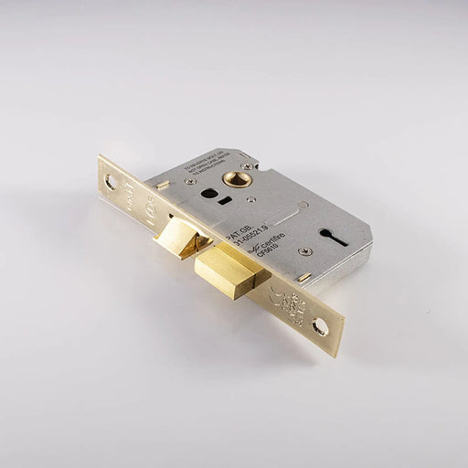 64Mm Sash Lock - 3 Lever - 57Mm C/C - Square - Blister Pack - Electro Brassed