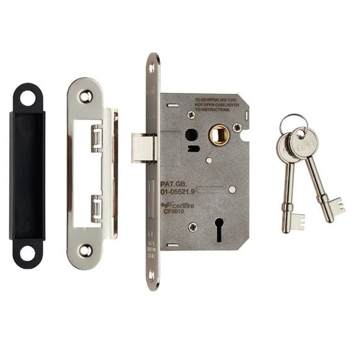 64Mm Sash Lock - 3 Lever - 57Mm C/C - Radius - Nickel Plated