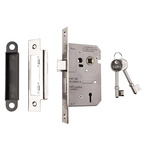 64Mm Sash Lock - 3 Lever - 57Mm C/C - Square - Retail Pack - Nickel Plated