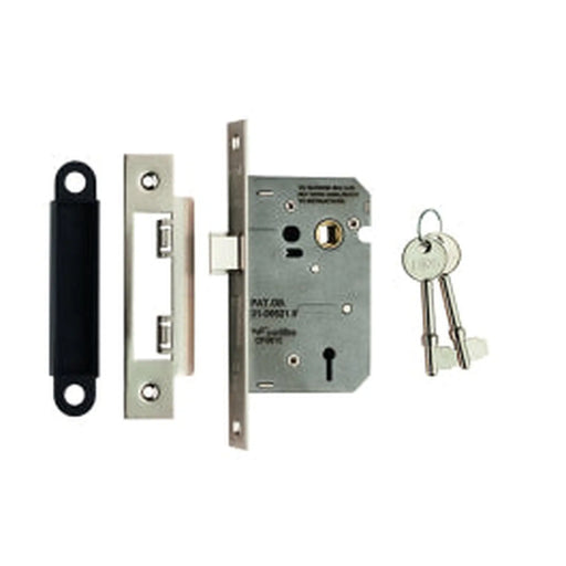 64Mm Sash Lock - 3 Lever - 57Mm C/C - Square - Satin Nickel