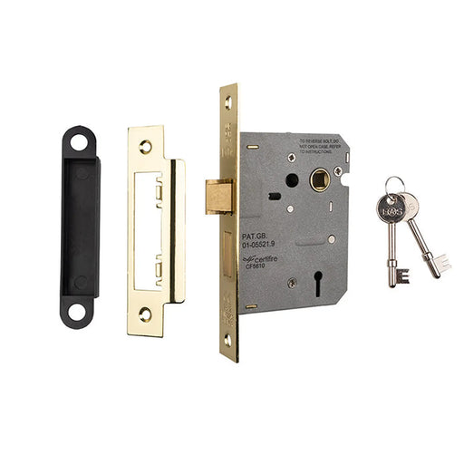 76Mm Sash Lock - 3 Lever - 57Mm C/C - Square - Blister Pack - Electro Brassed