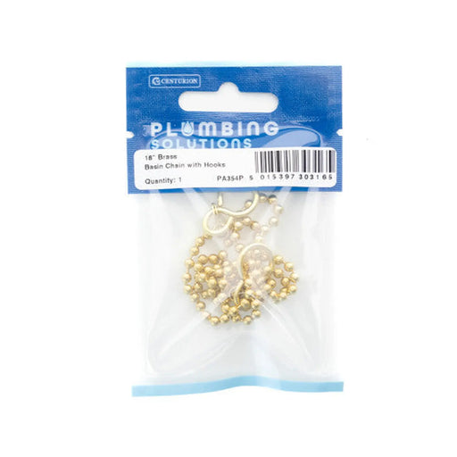 18" Basin Chain With Hooks - Brass - Pack of 5