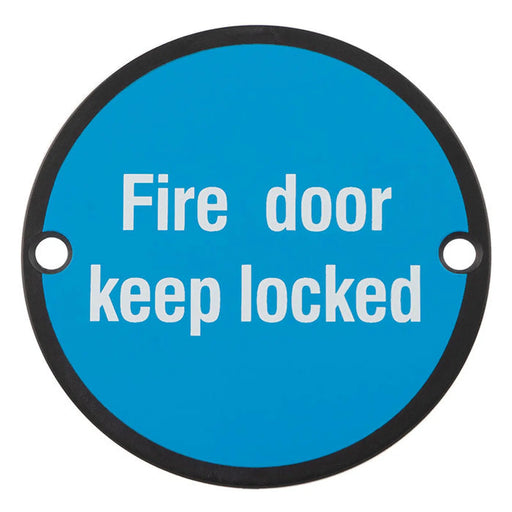 76Mm Sign - Fire Door Keep Locked - Face Fix - Matt Black