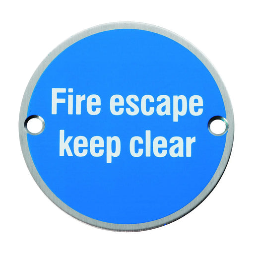 76Mm Sign - Fire Escape Keep Clear - Face Fix - Satin Stainless Steel