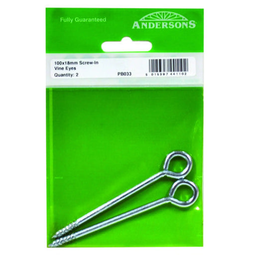 Screw In Steel Vine Eyes, 100mm x 18mm,  (Pack of 2) - Pack of 5