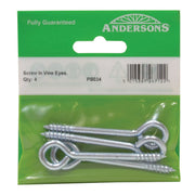 Screw In Steel Vine Eyes, 75mm x 12mm (Pack of 4) - Pack of 5