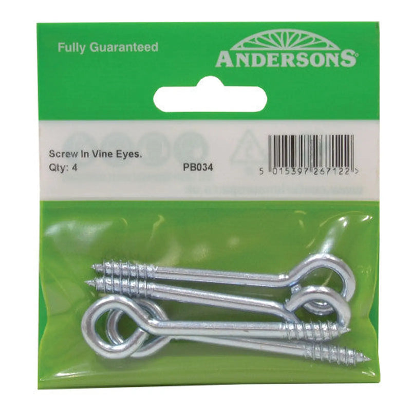 Screw In Steel Vine Eyes, 75mm x 12mm (Pack of 4) - Pack of 5