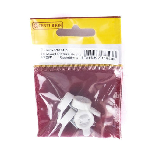 22mm Plastic Hard Wall Picture Hooks (Pack of 4) - Pack of 5