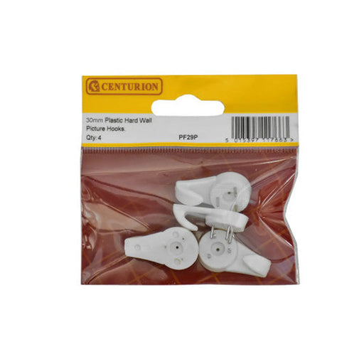 30mm Plastic Hard Wall Picture Hooks (Pack of 4) - Pack of 5