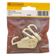 40mm Plastic Hard Wall Picture Hooks (Pack of 4) - Pack of 5