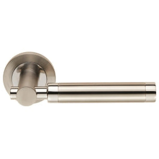 Astoria Lever On Sprung Screw-On Round Rose - Bright Stainless Steel/Satin Stainless Steel