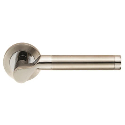 Lucerna Lever On Sprung Screw-On Round Rose - Bright Stainless Steel/Satin Stainless Steel