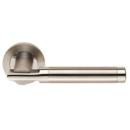 Berna Lever On Sprung Screw-On Round Rose - Bright Stainless Steel/Satin Stainless Steel