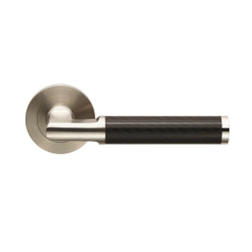 Carbon Lever On Sprung Screw-On Round Rose - Satin Stainless Steel