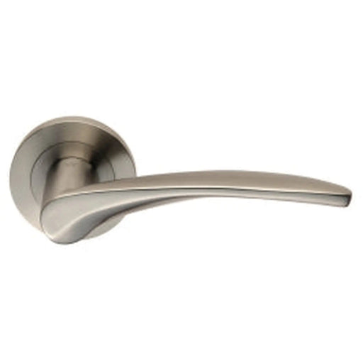 Tirolo Lever On Sprung Screw-On Round Rose - Satin Stainless Steel