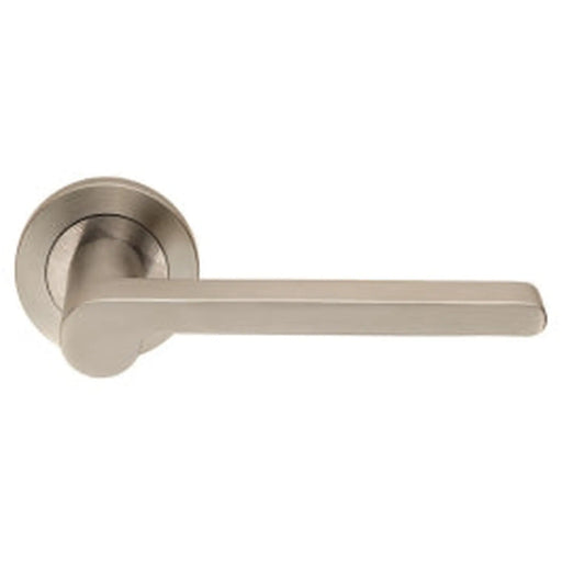 Lubecca Lever On Sprung Screw-On Round Rose - Satin Stainless Steel
