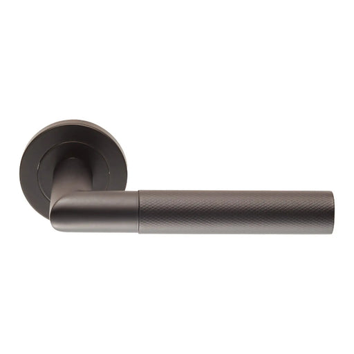 Crown Knurled Lever On Sprung Screw-On Round Rose - Matt Black