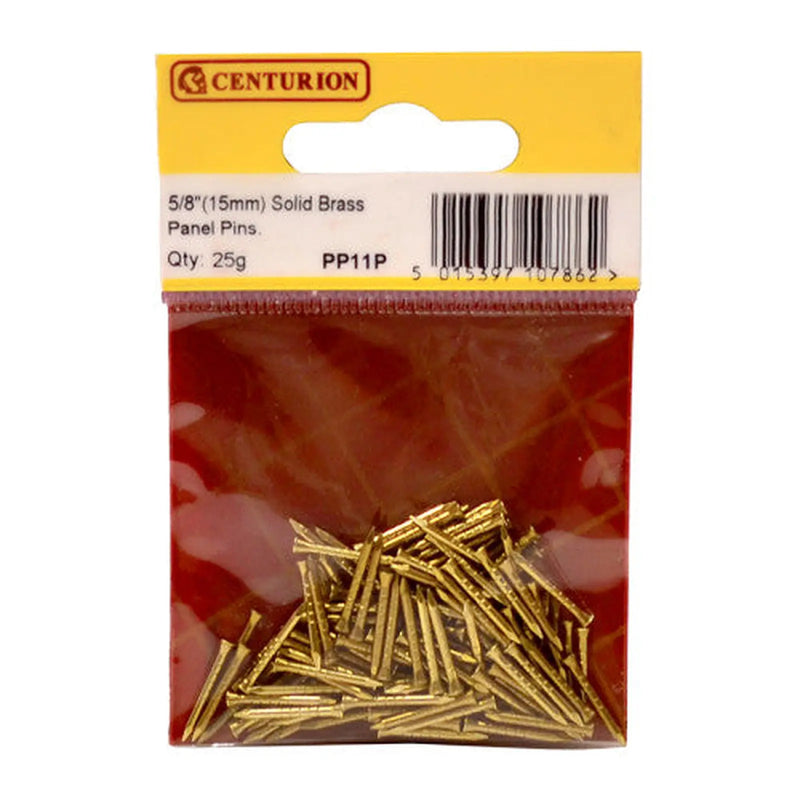 15mm Solid Brass Panel Pins (25g) - Pack of 5