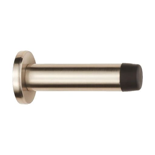 Wall Mounted Cylinder Doorstop With Rose - Retail Pack - Satin Nickel