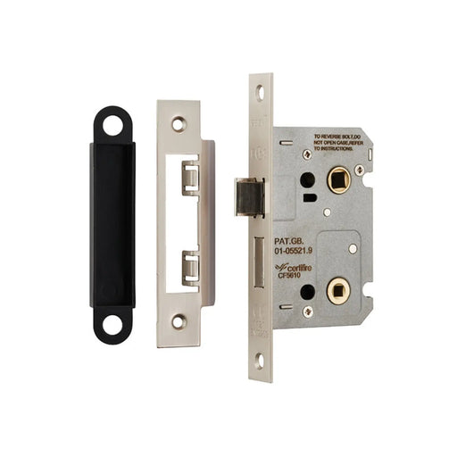 64Mm Bathroom Lock - 5Mm Follower - 57Mm C/C - Square - Blister Pack - Satin Nickel
