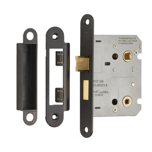 76Mm Bathroom Lock - 5Mm Follower - 57Mm C/C - Radius - Matt Black